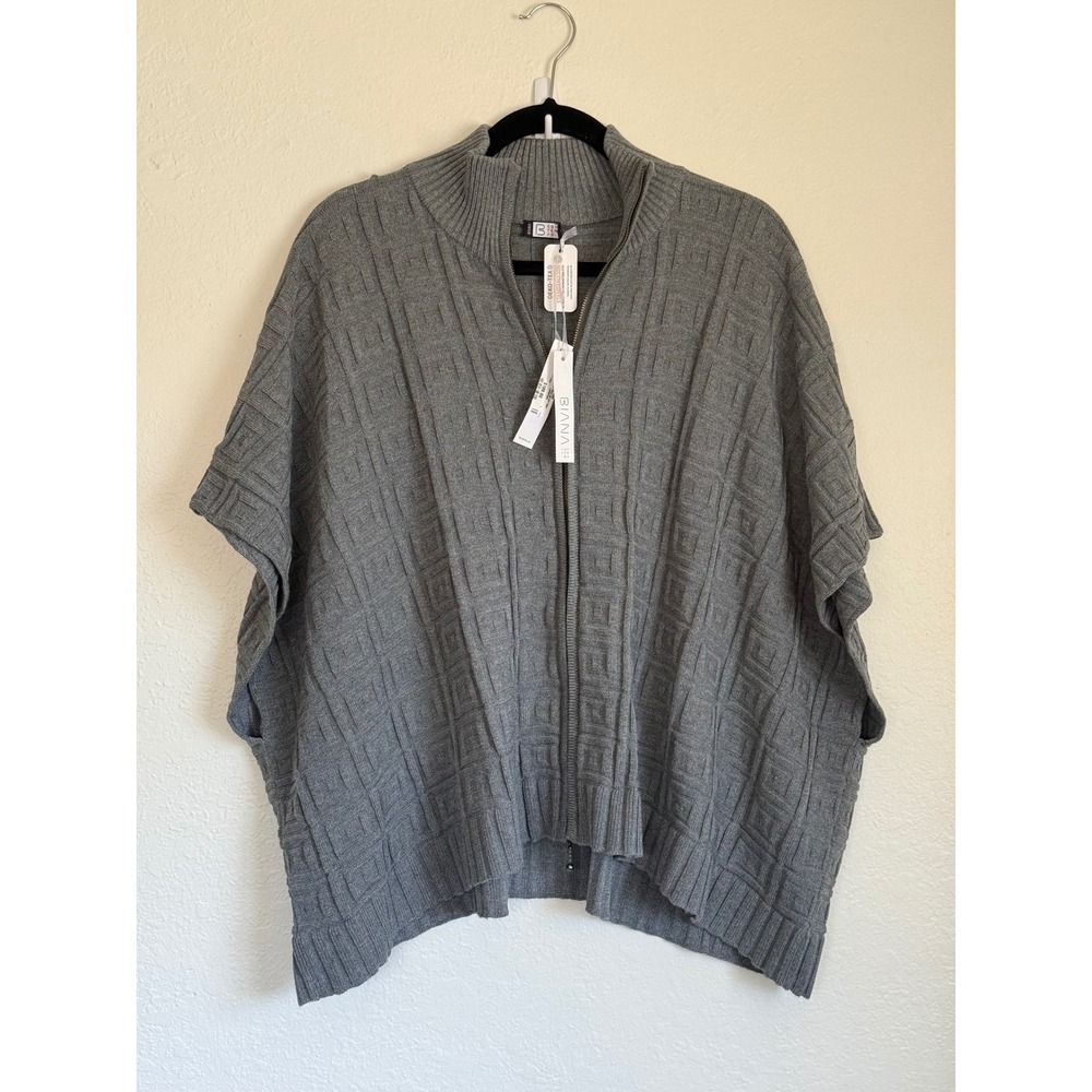 Biana Contempo Bobbie Mock Neck Zip Front Cardigan Grey Textured Knit Large NWT
